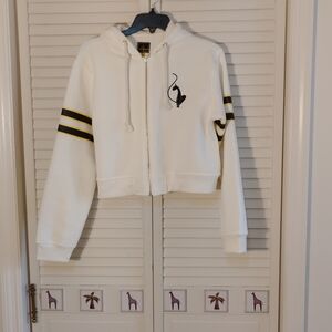 Baby Phat White Zip-Up Hoodie with Black & Gold Stripe Detail